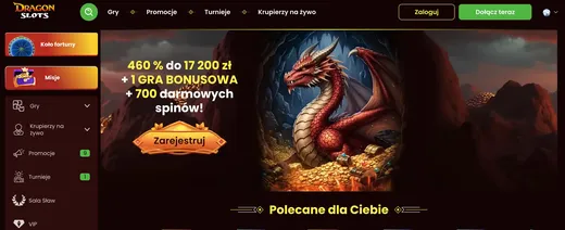 Zrzut ekranu strony głównej DragonSlots Casino