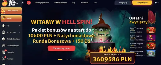 Zrzut ekranu strony głównej HellSpin Casino