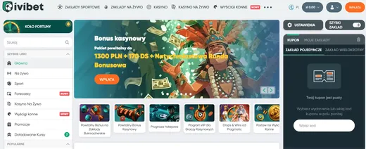Zrzut ekranu strony głównej IviBet Casino