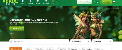 Zrzut ekranu strony głównej Verde Casino